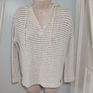 Lou & Grey For LOFT Elegant Ivory Striped Beach Hoodie Sweater Sz XS